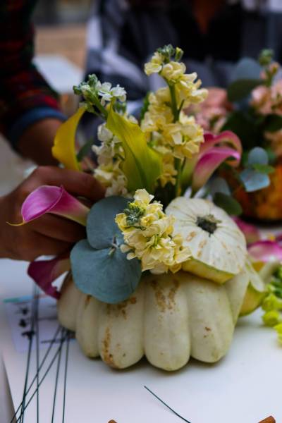 Retour en images sur notre atelier Halloween : citrouilles fleuries & ambiance enchantée aux Halles