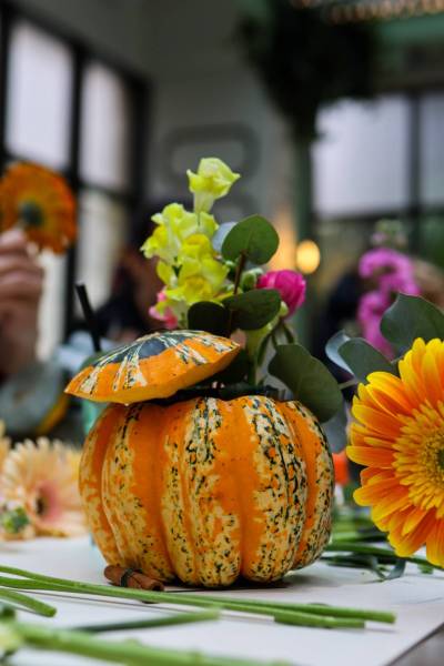 Retour en images sur notre atelier Halloween : citrouilles fleuries & ambiance enchantée aux Halles