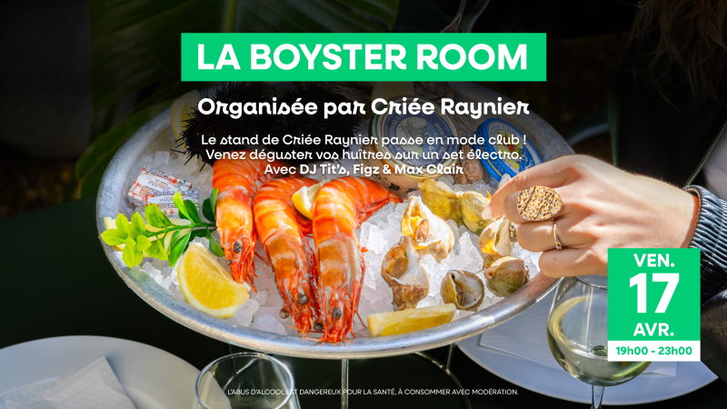 Soirée Boyster Room aux Halles Victoria à Hyères dégustation d’huîtres et DJ set le 17 avril de 19h à 23h