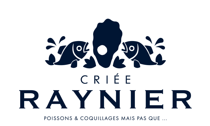 Stand d’écailler / poissonnerie : coquillages, crustacés, poissons frais, plateaux de fruits de mer à emporter ou à déguster sur place. Produits de la mer / Hyères (Halles Victoria) Criée Raynier