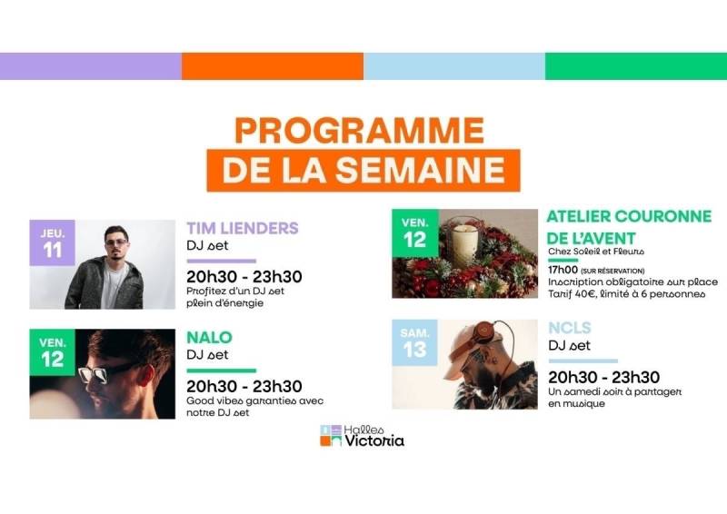 Programme des Événements de la Semaine aux Halles Victoria - Animations musicales et atelier créatif